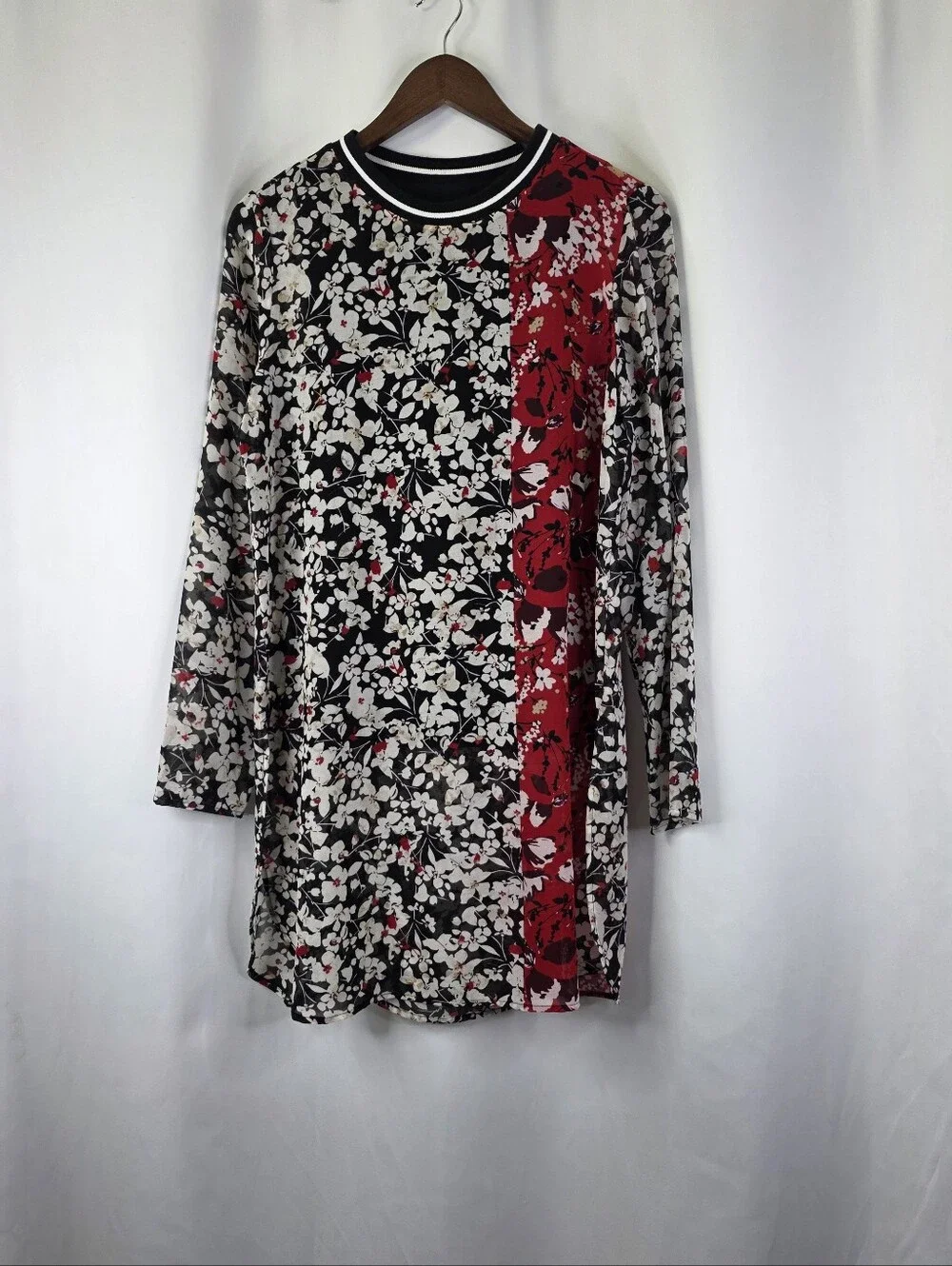 Calvin Klein Womens Size Med Floral Sheer Lined Crew Neck Tunic Dress Multicolor - Picture 2 of 16